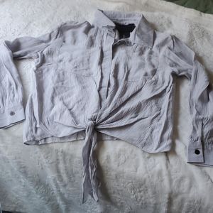 Grey button up with tie long sleeve